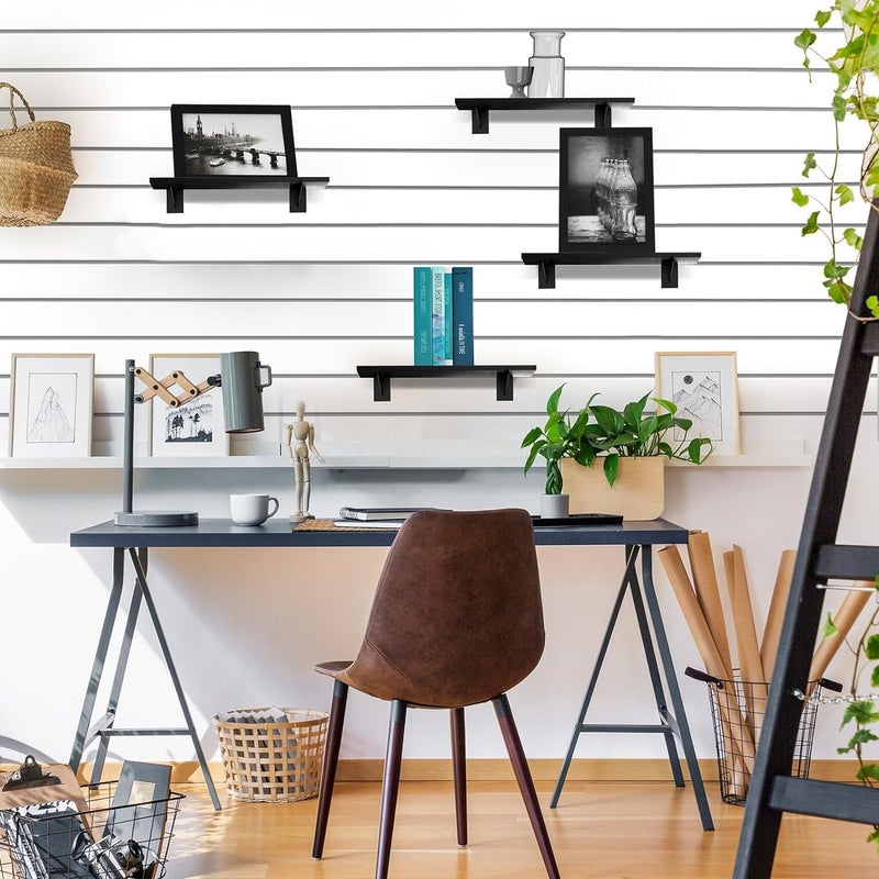 BeapTcely 4 Pack Wooden Slatwall Shelf, 19.7 x 7.9 Inch Slatwall Shelves with Metal Brackets Heavy Duty Slat Wall Organizer Slatwall Shelving Accessories for Garage, Home (4, 19.7"D x 7.9"W x 0.6"H) - Image 5